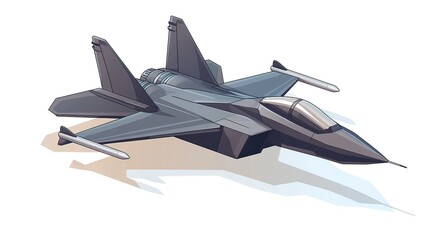 Stealth fighter jet illustration, gray, isolated on white background.