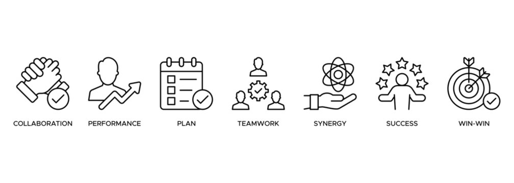 Partnership banner web icon illustration concept with icon of collaboration, performance, plan, teamwork, synergy, success and win-win solution