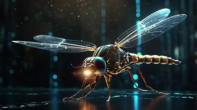 Future dragonfly robot with modern technology. Seamless 4K looping timelapse video animation background