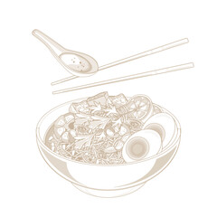 Vector Illustration Logo Line art Ready to Eat Laksa Curry noodles Asian Food