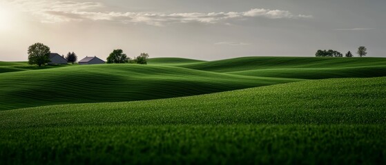 Obraz premium Serene Rolling Hills Landscape Green Field Farm Countryside Nature