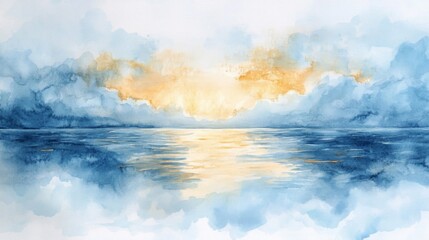 Obraz premium Serene Watercolor Seascape Sunset Cloudscape