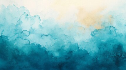 Fototapeta premium Abstract Watercolor Painting Blue Gold Hues