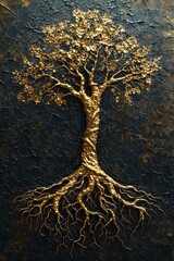 Golden tree artwork abstract art home decor textured background close-up nature concept