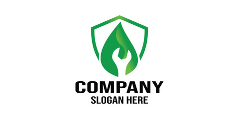 green leaf protection and environmental preservation logo