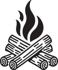 Obraz premium Silhouette vector of a campfire with logs, perfect for outdoor adventure designs, camping themes, wilderness survival, bonfire concepts, and cozy branding projects.