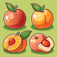 Fresh Peach Food Cartoon Style Vector Illustration: Sweet and Vibrant Fruit Design



