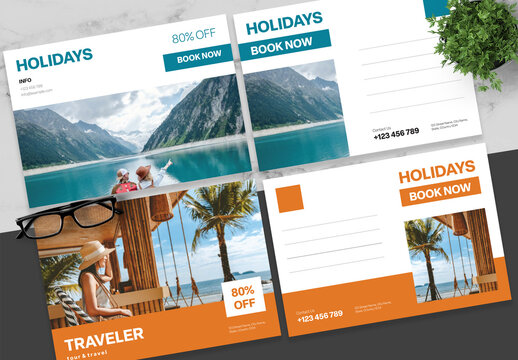 Blue And Orange Travel Postcard