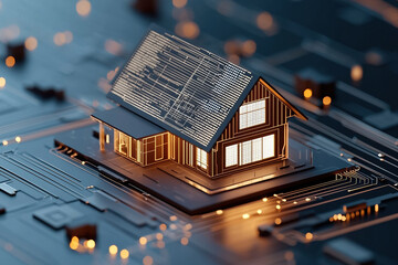 Obraz premium Futuristic smart home model with holographic design elements