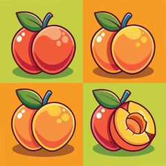 Fresh Peach Food Cartoon Style Vector Illustration: Sweet and Vibrant Fruit Design



