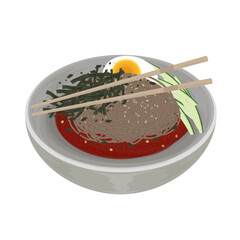 Vector Illustration Logo Clipart Ready to Eat Makguksu Korean Buckwheat Noodles