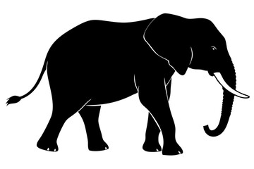 Fototapeta premium Elephant Silhouette Walking with Raised Trunk and Visible Tusks