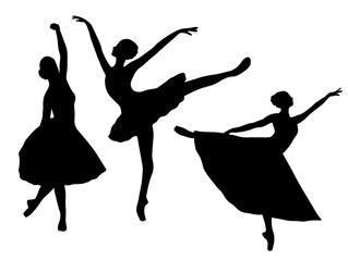 Silhouette barre ballet techniques choreography. Ballerina training performance. Ballet pirouette dance pointe silhouettes. Set of ballerina Silhouette illustration.  © rahayu