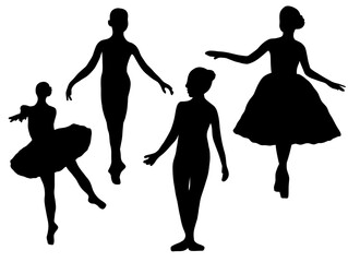 Ballet pirouette dance pointe silhouettes. Set of ballerina Silhouette illustration. Silhouette ballet techniques choreography. Ballerina training performance.  © rahayu