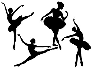 Ballet pirouette dance pointe silhouettes. Set of ballerina Silhouette illustration. Silhouette lady ballet techniques choreography. Ballerina training performance.  © rahayu
