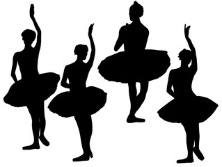 Ballerina training performance. Ballet pirouette dance pointe silhouettes. Set of ballerina Silhouette illustration. Silhouette lady ballet techniques choreography.  © rahayu