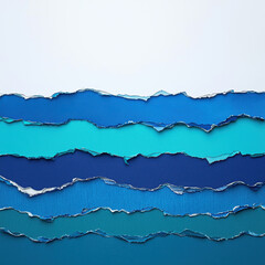 Fototapeta premium Torn paper textures in blue tones creating abstract wave designs