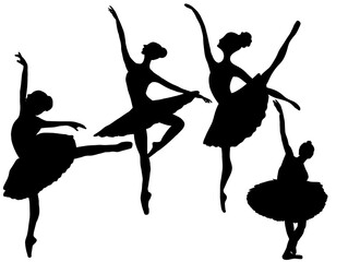 Silhouette lady ballet techniques choreography. Ballerina training performance. Ballet pirouette dance pointe silhouettes. Set of ballerina Silhouette illustration.  © rahayu
