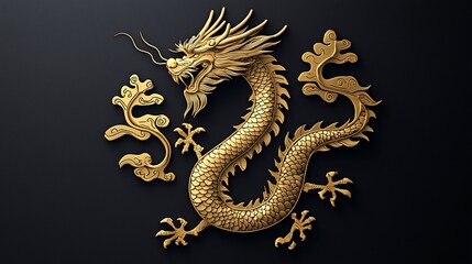 Fototapeta premium Golden Chinese dragon, mythical creature, ornate design, 3D render.