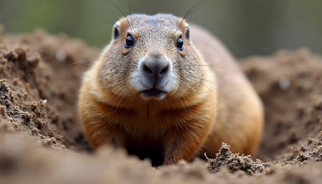 Curious Prairie Dog in Its Burrow Close Up Photo