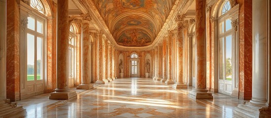 Obraz premium Sunlit Grandeur: A Regal Palace Hallway