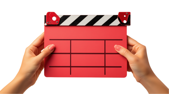 Red Movie Clapperboard Held by Hands Film Production Cinema Moviemaking Hollywood