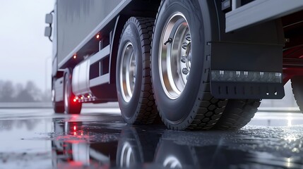 A close up of a truck wheels