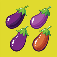 Vibrant Eggplant Vector Illustration: Fresh, Healthy Vegetable Design on White Background