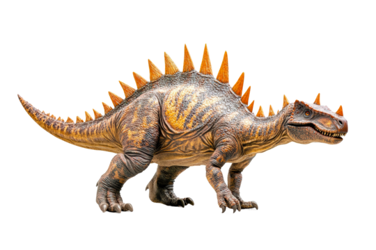Detailed depiction of a stegosaurus in a realistic pose showcasing its anatomy and features isolated on transparent background
