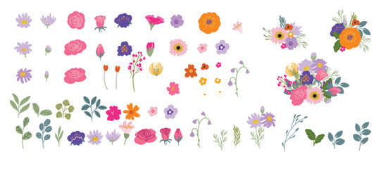 Set of hand drawn botanical flower line art vector. Collection black white contour drawing of foliage, wildflower, poppy, eucalyptus, bird. Illustration design for logo, wedding, invitation, decor.