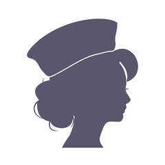 Portrait of flight attendant or policewoman. Face side view icon. Elegant silhouettes of a female head. Avatar profile sign