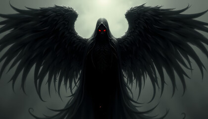 Fototapeta premium Dark Winged Spirit Standing in the Shadows