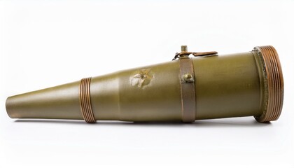 Fototapeta premium Close-up of a vintage military projectile, showcasing its olive-green casing and metallic accents.