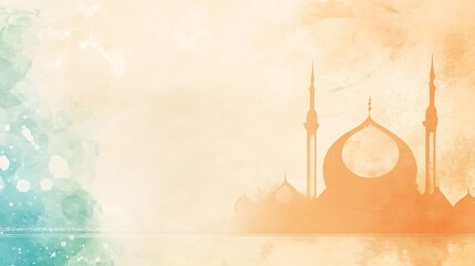 Watercolor Mosque Silhouette Peaceful Islamic Background