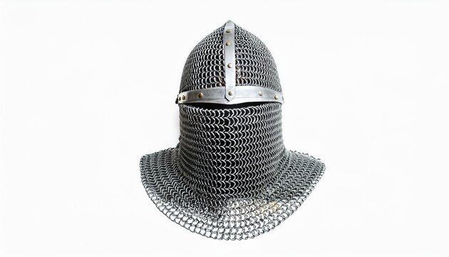 Medieval chainmail helmet with aventail.