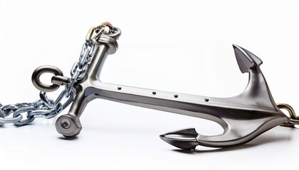 A gleaming metal anchor with a sturdy chain, ready for sea.