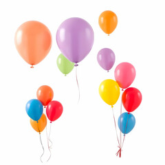 Set of colored balloons flying above the ground isolated on the white background