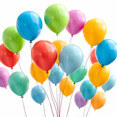 Set of colored balloons flying above the ground isolated on the white background