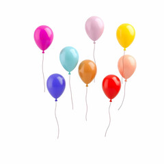 Set of colored balloons flying above the ground isolated on the white background