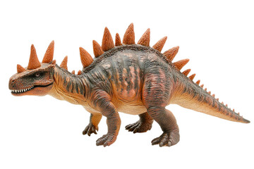 Model of a stegosaurus dinosaur displayed on a plain white background for educational purposes...