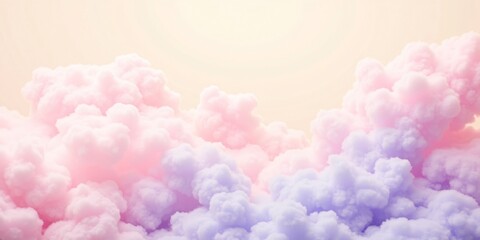 Obraz premium Dreamy pastel clouds, a fluffy, cotton candy sky. Soft hues of pink and purple create a serene, whimsical atmosphere.