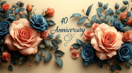 Timeless 40 Anniversary written on a classic card with elegant calligraphy and floral accents, set against a soft beige background.