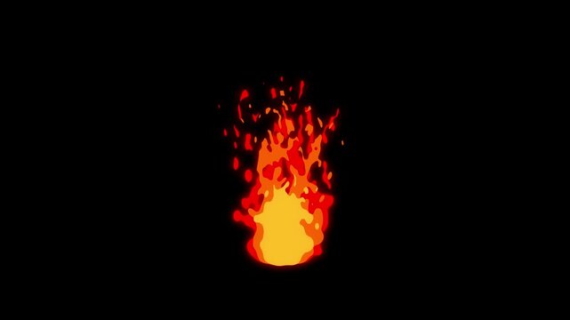 2D burning fire animation, 2D looping fire torch animation with red color, alpha channel