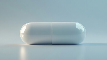 Minimalistic composition with a single white capsule symbolizing medical solutions healing modern healthcare simplicity bright tones blurred background with empty space for text or captions

