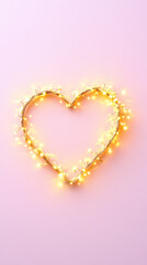 Fototapeta premium glowing heart shape made of warm fairy lights on soft pink background