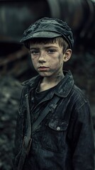 Obraz premium A Coal Miner's Son: A Portrait of Youth and Hardship