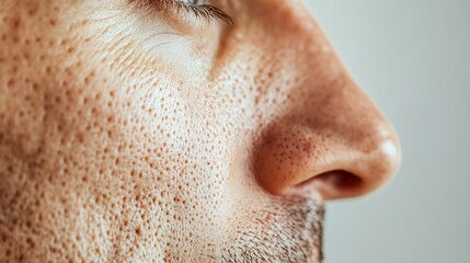 Skin pores from the cheek area of an italian on his 30s. Super close up photo.
