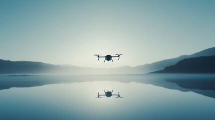 Fototapeta premium Small drone taking off into a blue sky