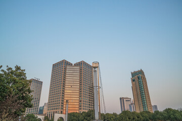 Fototapeta premium Partial close-up of modern architecture in Suzhou Business Center, Jiangsu Province, China on December 22, 2023