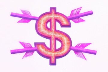 Bright Colorful Dollar Symbol with Arrows on White Background